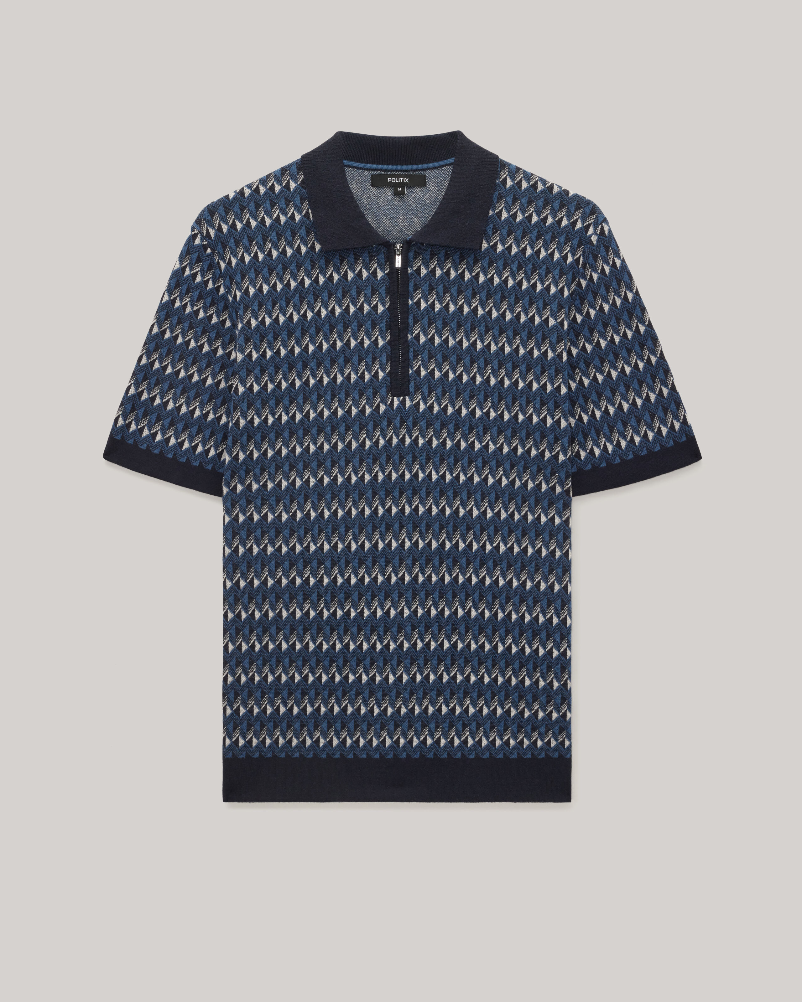 Geometric Zip-up Collar Polo - Navy - Geometric Zip-up Collar Polo |  Clothing | Politix